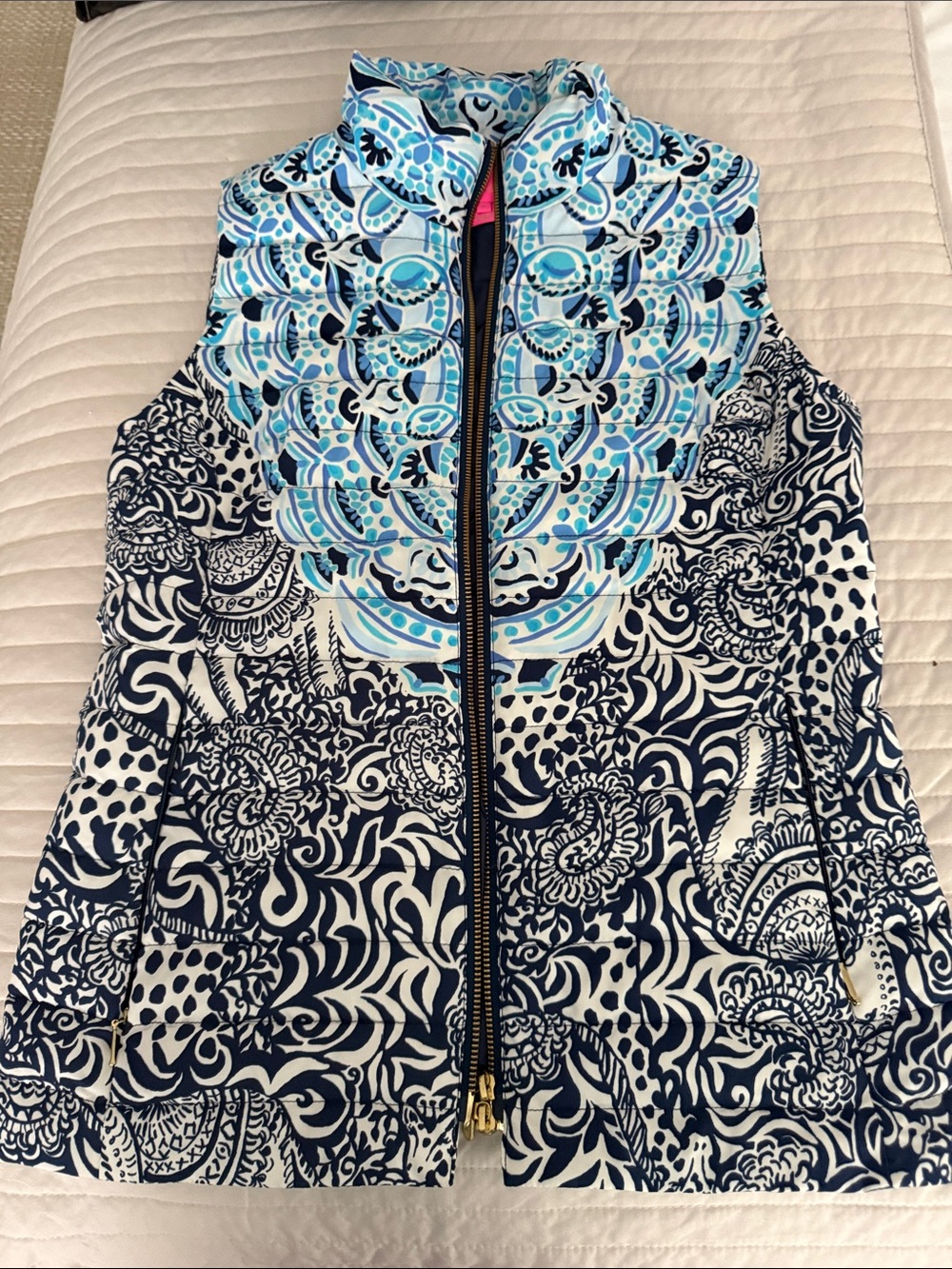Lilly Pulitzer Navy & Light Blue Printed Quilted Vest